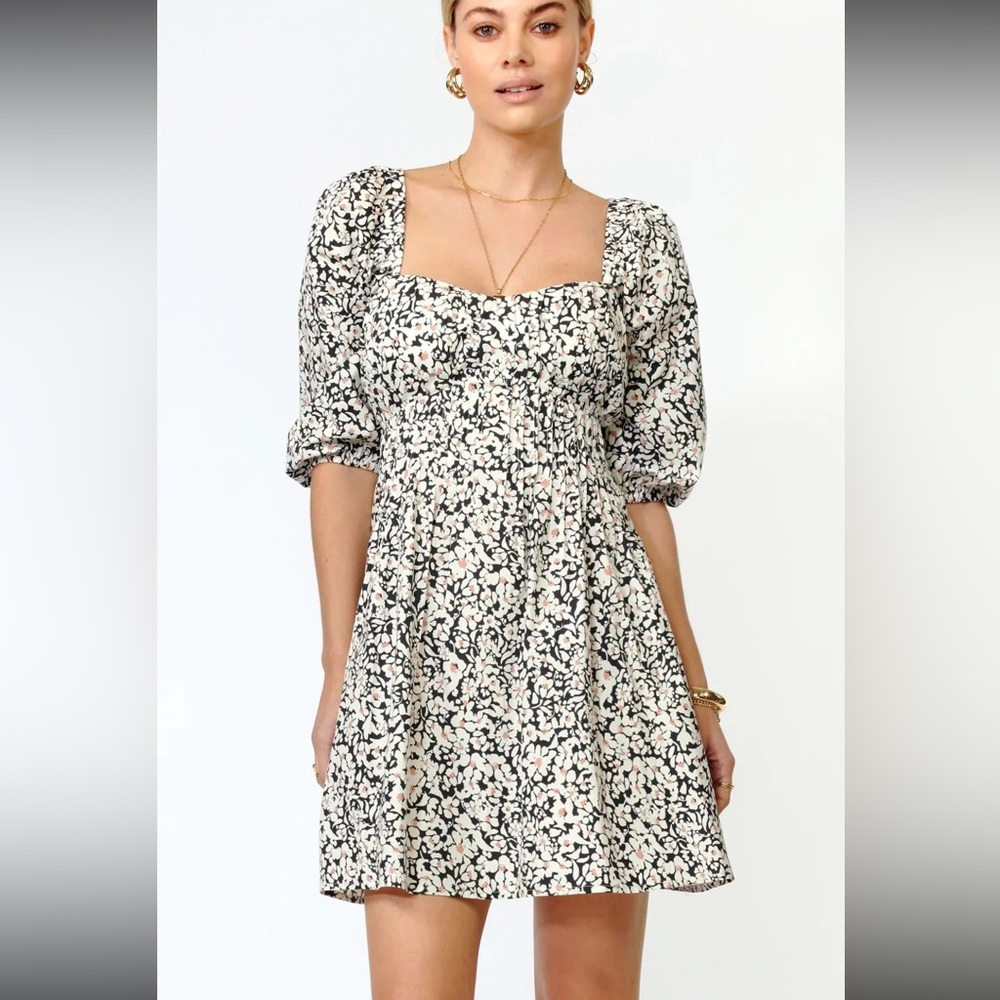 Greylin NWT Ellie Pintucked Poplin Mini Dress - Black Floral, Small